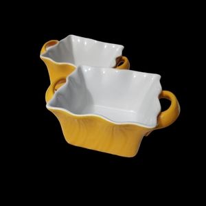 BIA Hand Glazed Microware-Oven Safe Fluted Ramekin's Square w/Handles